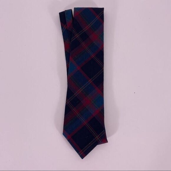 Pendleton Navy, Blue, & Red Plaid Wool Tie - Picture 1 of 2